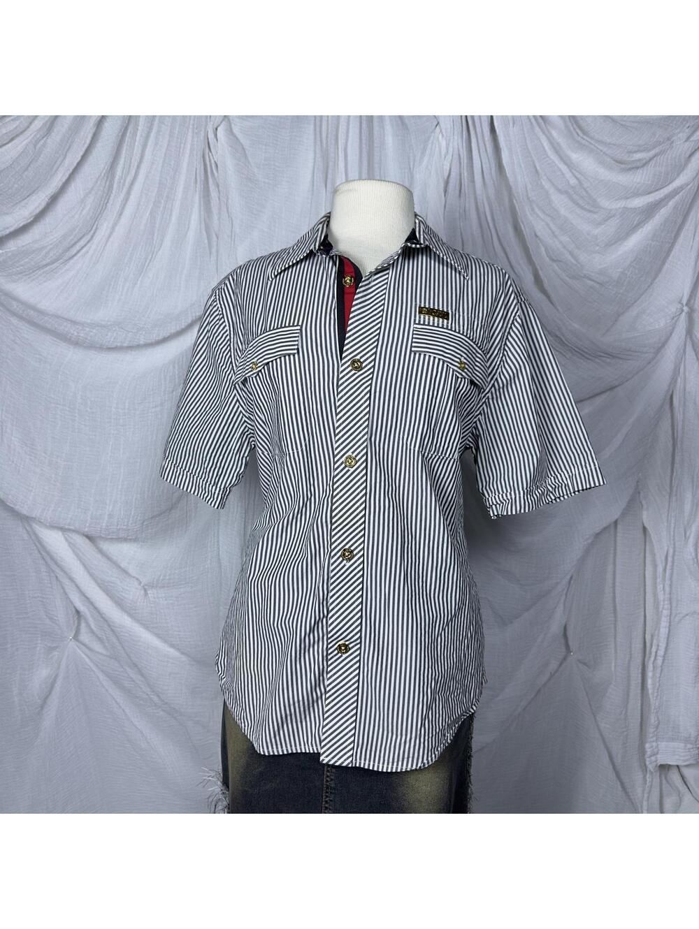 CAVI Casual Black and White Striped Shirt (M)